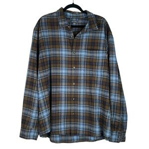 Eddie Bauer Men's Plaid Blue & Brown Long Sleeve Button Down Classic Shirt XXL